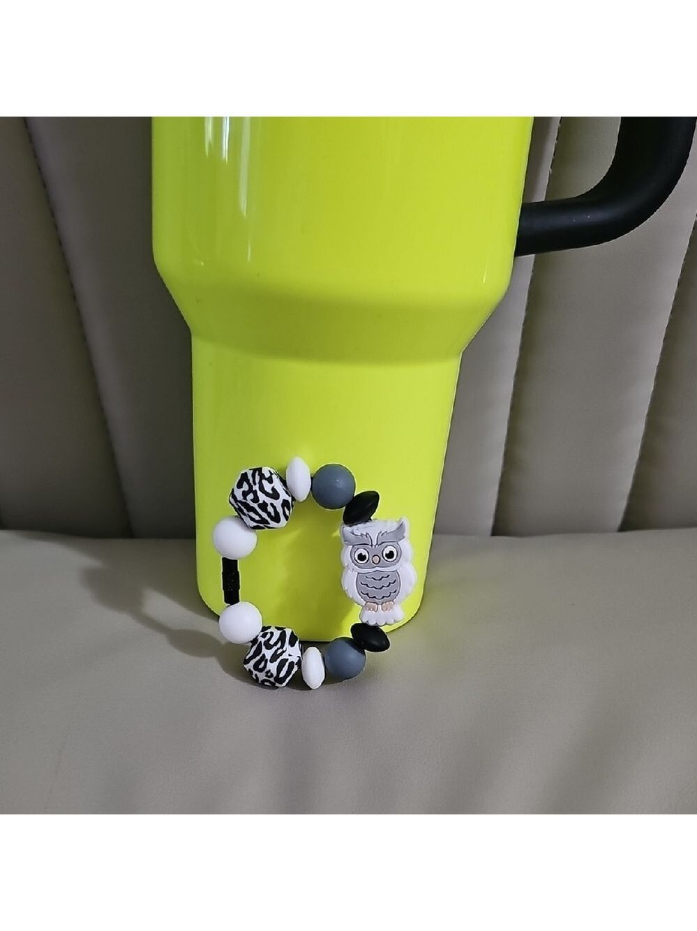 Grey Owl Tumbler Charm With Silicone Marbled Beads